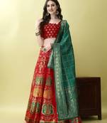 Red Woven Silk Lehenga Choli With Dupatta