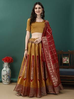 Gold Woven Silk Lehenga Choli With Dupatta 1