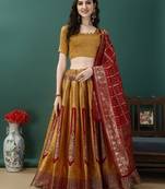 Gold Woven Silk Lehenga Choli With Dupatta