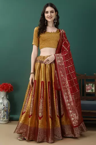 Gold Woven Silk Lehenga Choli With Dupatta