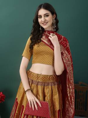 Gold Woven Silk Lehenga Choli With Dupatta 3