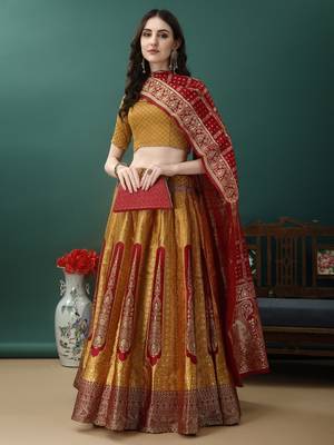 Gold Woven Silk Lehenga Choli With Dupatta 4