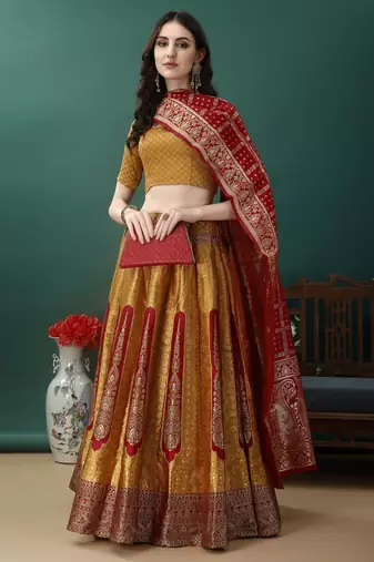 Gold Woven Silk Lehenga Choli With Dupatta