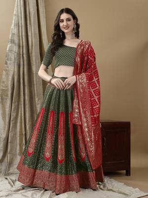 Green Woven Silk Lehenga Choli With Dupatta 1