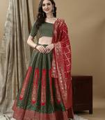 Green Woven Silk Lehenga Choli With Dupatta