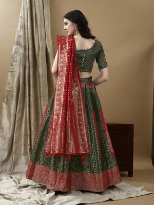Green Woven Silk Lehenga Choli With Dupatta 3