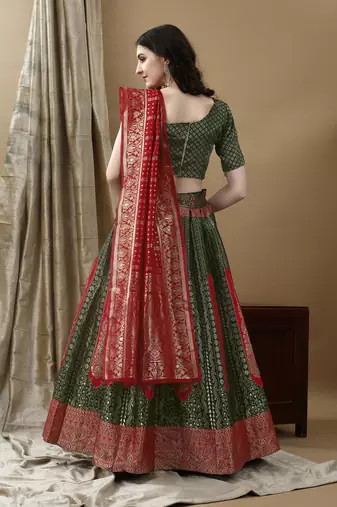 Green Woven Silk Lehenga Choli With Dupatta