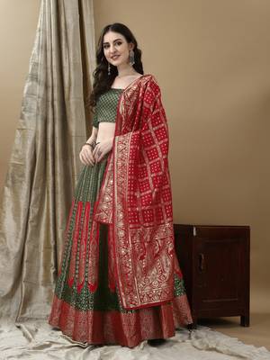 Green Woven Silk Lehenga Choli With Dupatta 4