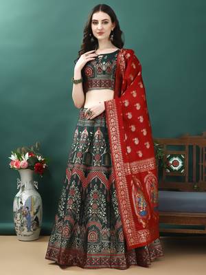 Green Woven Silk Lehenga Choli With Dupatta 1