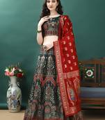 Green Woven Silk Lehenga Choli With Dupatta