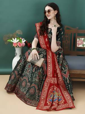 Green Woven Silk Lehenga Choli With Dupatta 3