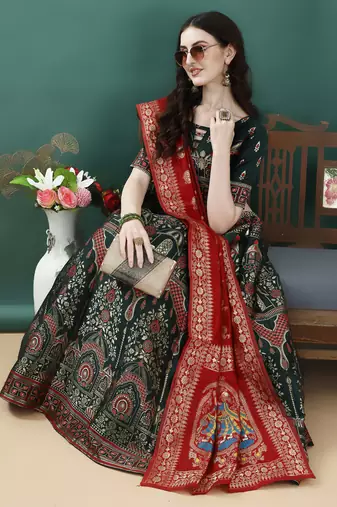 Green Woven Silk Lehenga Choli With Dupatta