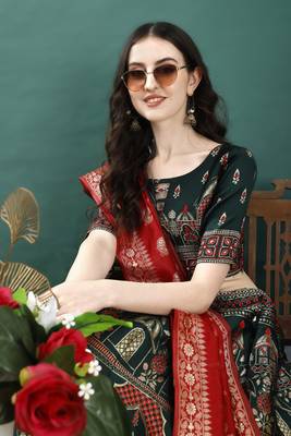 Green Woven Silk Lehenga Choli With Dupatta 4