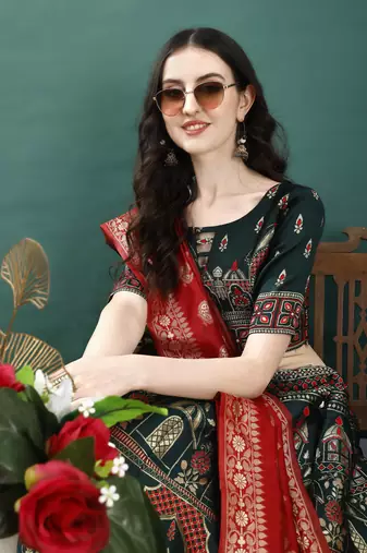 Green Woven Silk Lehenga Choli With Dupatta