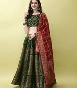 Green Woven Silk Lehenga Choli With Dupatta