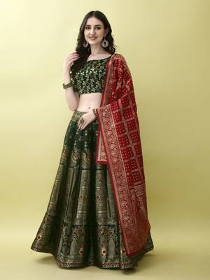 Green Woven Silk Lehenga Choli With Dupatta 2