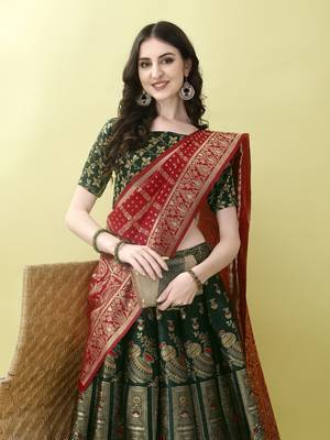 Green Woven Silk Lehenga Choli With Dupatta 3