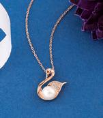 delicate gold-toned necklace with swan pendant, cubic zirconia & white pearl