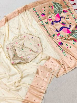 Soft paithani art silk saree with meenakari weaving design pallu with zari weaving border blouse 6