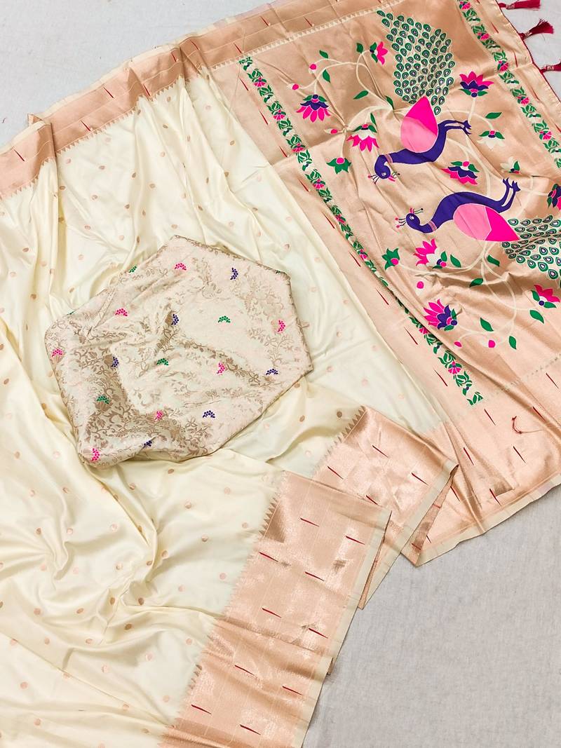 Soft paithani art silk saree with meenakari weaving design pallu with zari weaving border blouse