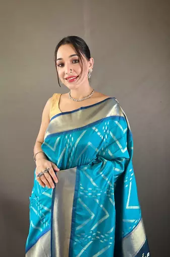 Soft Silk Saree With Beautiful Zig Zag Viscose Zari Design With Zari Patta Saree