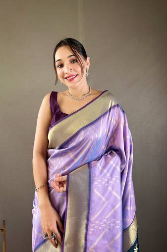 Soft Silk Saree With Beautiful Zig Zag Viscose Zari Design With Zari Patta Saree