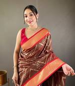 Soft Silk Saree With Beautiful Zig Zag Viscose Zari Design With Zari Patta Saree