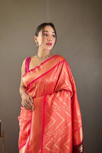 Soft Silk Saree With Beautiful Zig Zag Viscose Zari Design With Zari Patta Saree