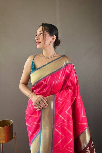 Soft Silk Saree With Beautiful Zig Zag Viscose Zari Design With Zari Patta Saree