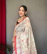 Malai Cotton Saree With Katha Prints Concept All Over Saree
