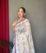 Malai Cotton Saree With Katha Prints Concept All Over Saree
