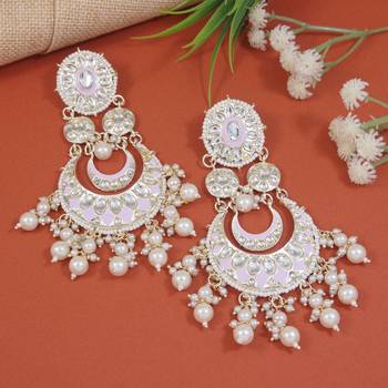 gold plated traditional handcrafted kundan & pearl chandbali earrings for women 1