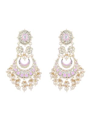 gold plated traditional handcrafted kundan & pearl chandbali earrings for women 2