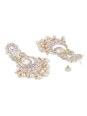 gold plated traditional handcrafted kundan & pearl chandbali earrings for women 3