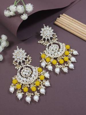 traditional handcrafted kundan & pearl chandbali earrings for women 1
