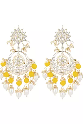 traditional handcrafted kundan & pearl chandbali earrings for women