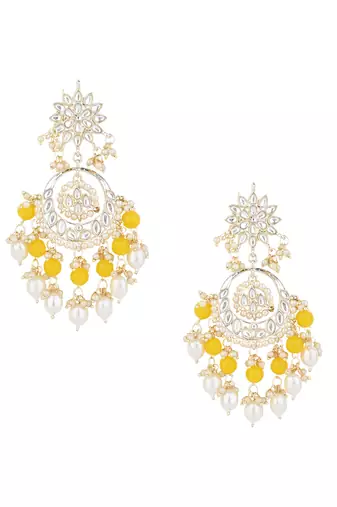 traditional handcrafted kundan & pearl chandbali earrings for women