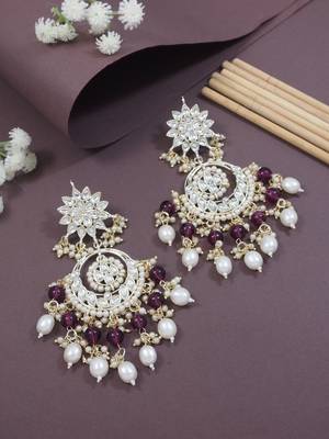 traditional handcrafted kundan & pearl chandbali earrings for women 1