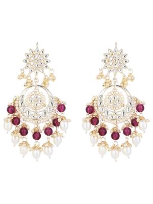traditional handcrafted kundan & pearl chandbali earrings for women 2