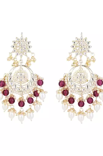 traditional handcrafted kundan & pearl chandbali earrings for women