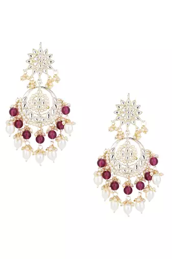 traditional handcrafted kundan & pearl chandbali earrings for women