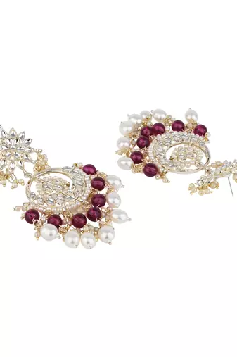 traditional handcrafted kundan & pearl chandbali earrings for women
