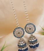 gold plated traditional kundan pearl jhumka earrings with attachable ear chain 