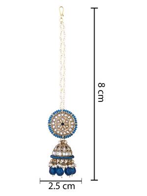 gold plated traditional kundan pearl jhumka earrings with attachable ear chain  5