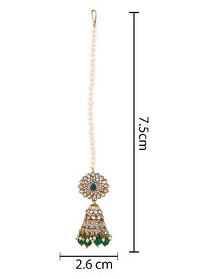 traditional kundan & pearl jhumka earrings with attachable ear chain for women  5