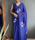 ready to wear blue faux georgette designer hand printed saree