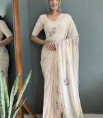 ready to wear cream faux georgette hand printed saree