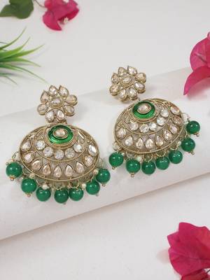 traditional kundan pearl chandbali earrings  1