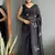 ready to wear black faux georgette hand printed saree