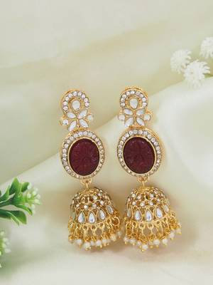 traditional kundan & pearl jhumka dangle earrings for women  1